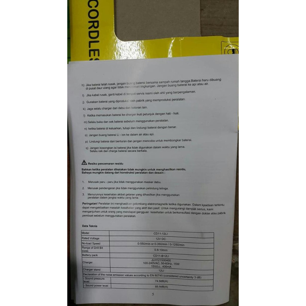 Diskon 12V Bor Cordless Drill 12 V Nankai Bor Besar - 1 Baterai Terbaru