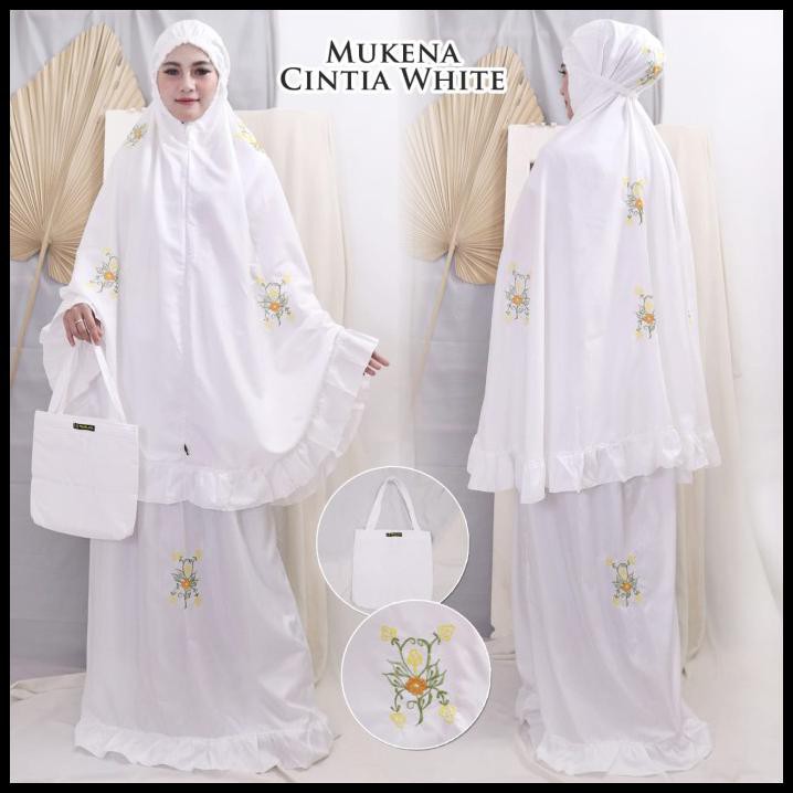 Medz_Store Mukena Cintia Mukena Dewasa Jumbo Motif Bunga Bordir 2021 - Putih