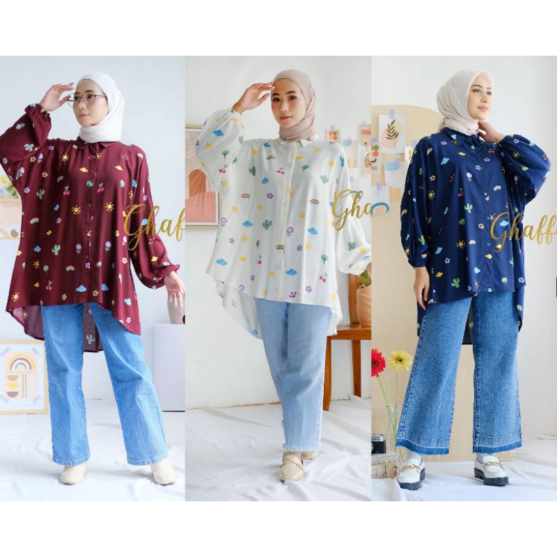 GHAFFA THE LABEL KYOMI OVERSIZE Atasan Wanita Kekinian Blouse Blus Big Size Jumbo LD 140