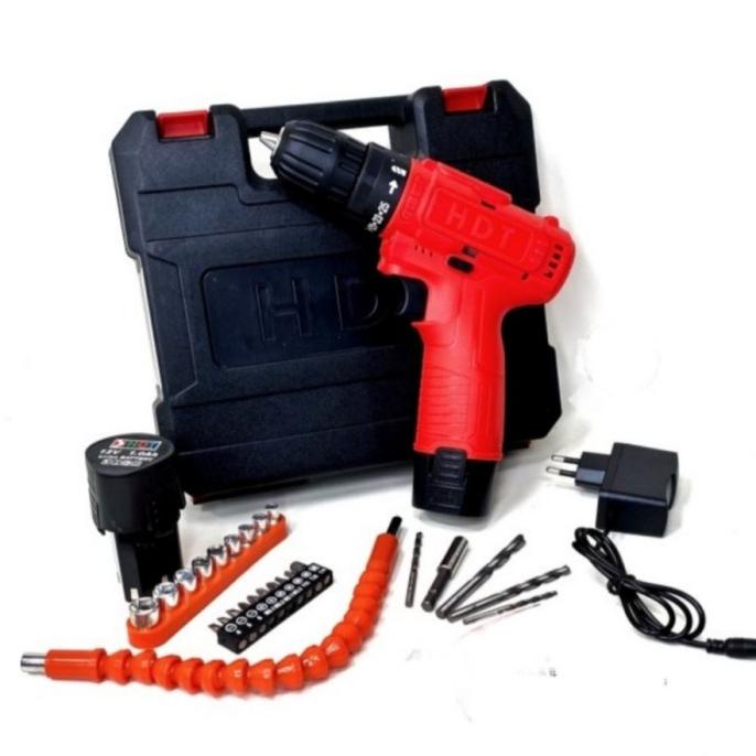 Bor Baterai Cordless Drill HDT 12v Set