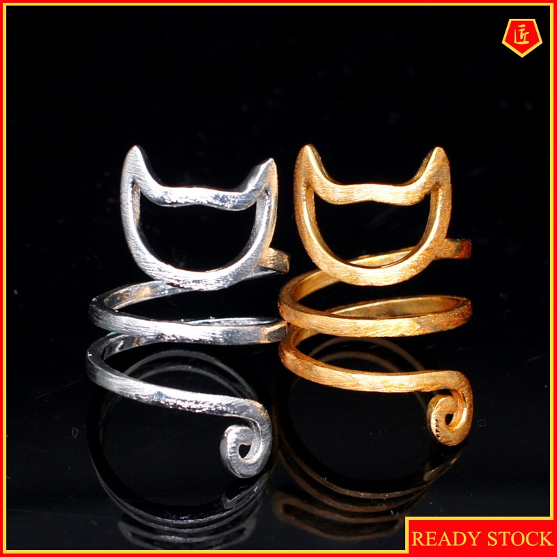 [Ready Stock]Original Design 925 Silver Personality Winding Brushed Cute Cat Ring