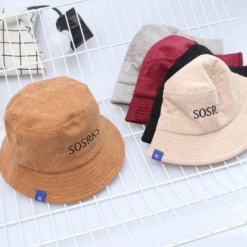Topi SOSRKS Bucket Fisherman Pria / Wanita Bahan Corduroy  Gaya Korea