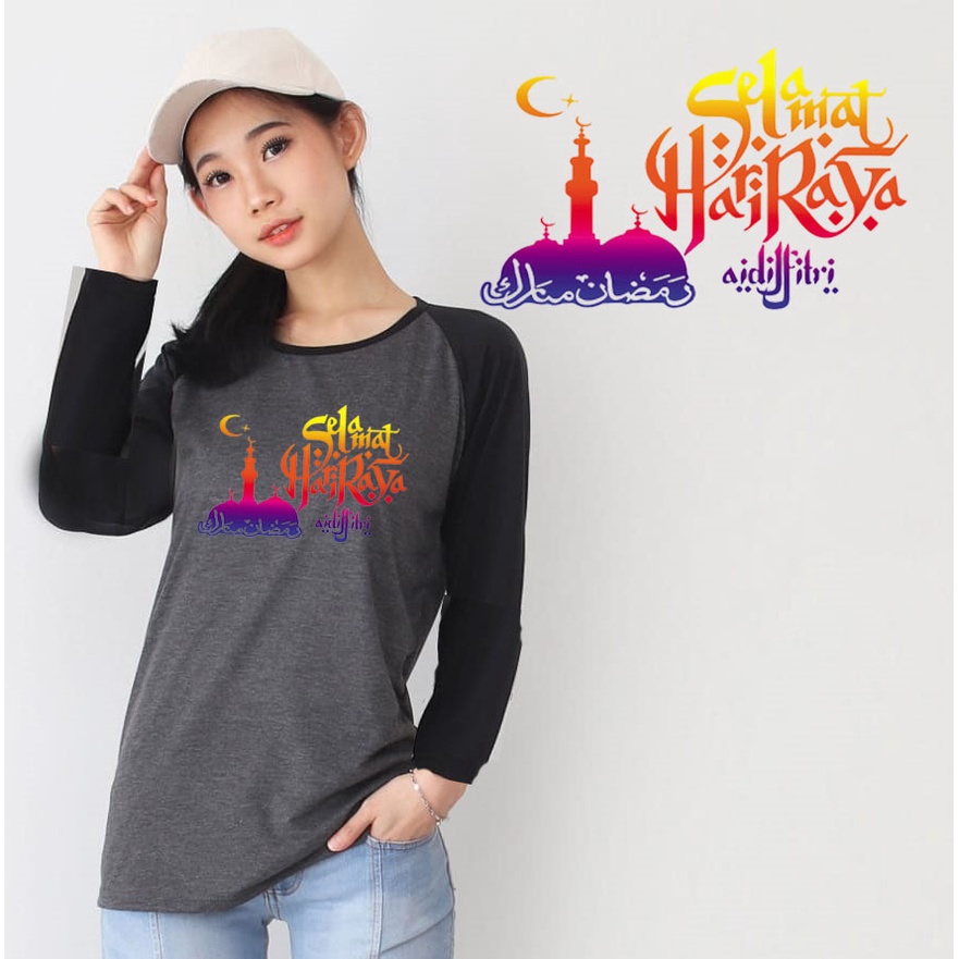 Kaos Raglan Abu tua Lengan Panjang Idul Fitri