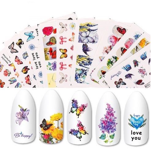 3D Watermark Nail Art Stickers - Flower Butterfly Series (12pcs)