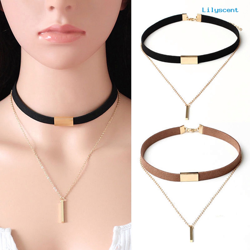 Kalung Choker Multilayer Bahan Suede Imitasi Gaya Vintage Punk Untuk Wanita