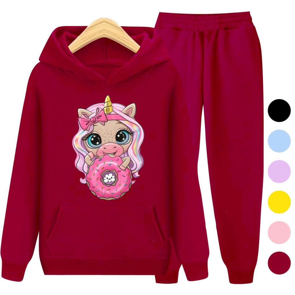 Setelan Sweater Hoodie DONAT GIRL / Set Sweater Anak - Remaja - Dewasa Size S, M , XL , XXL