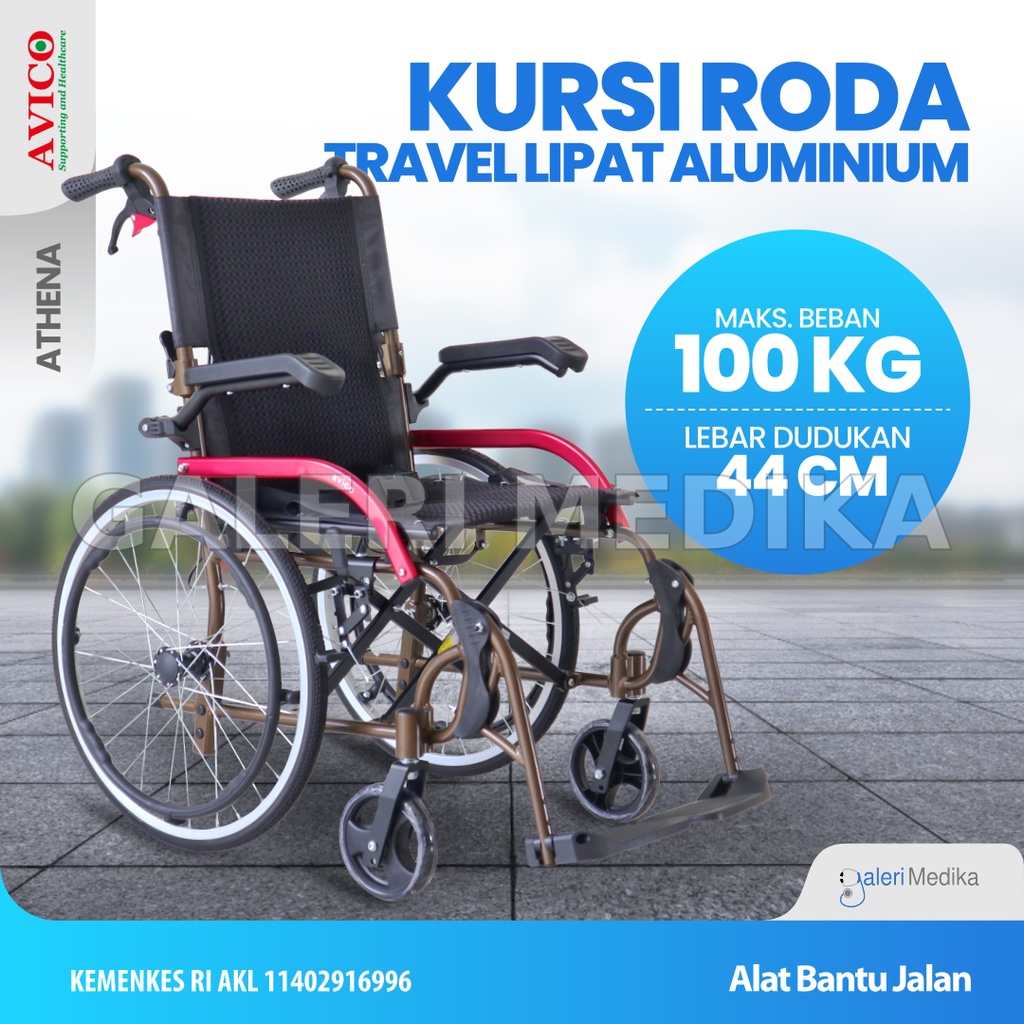 Kursi Roda Aluminium / Aluminium Wheelchair Avico Athena - Kursi Roda Travel Bisa Dilipat Roda Besar 20 Inchi