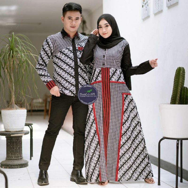 COUPLE MONOCHROME SENO BATIK SARIMBIT PROSES CAP CANTING LILIN MALAM DIJUAL TERPISAH GAMIS KEMEJA