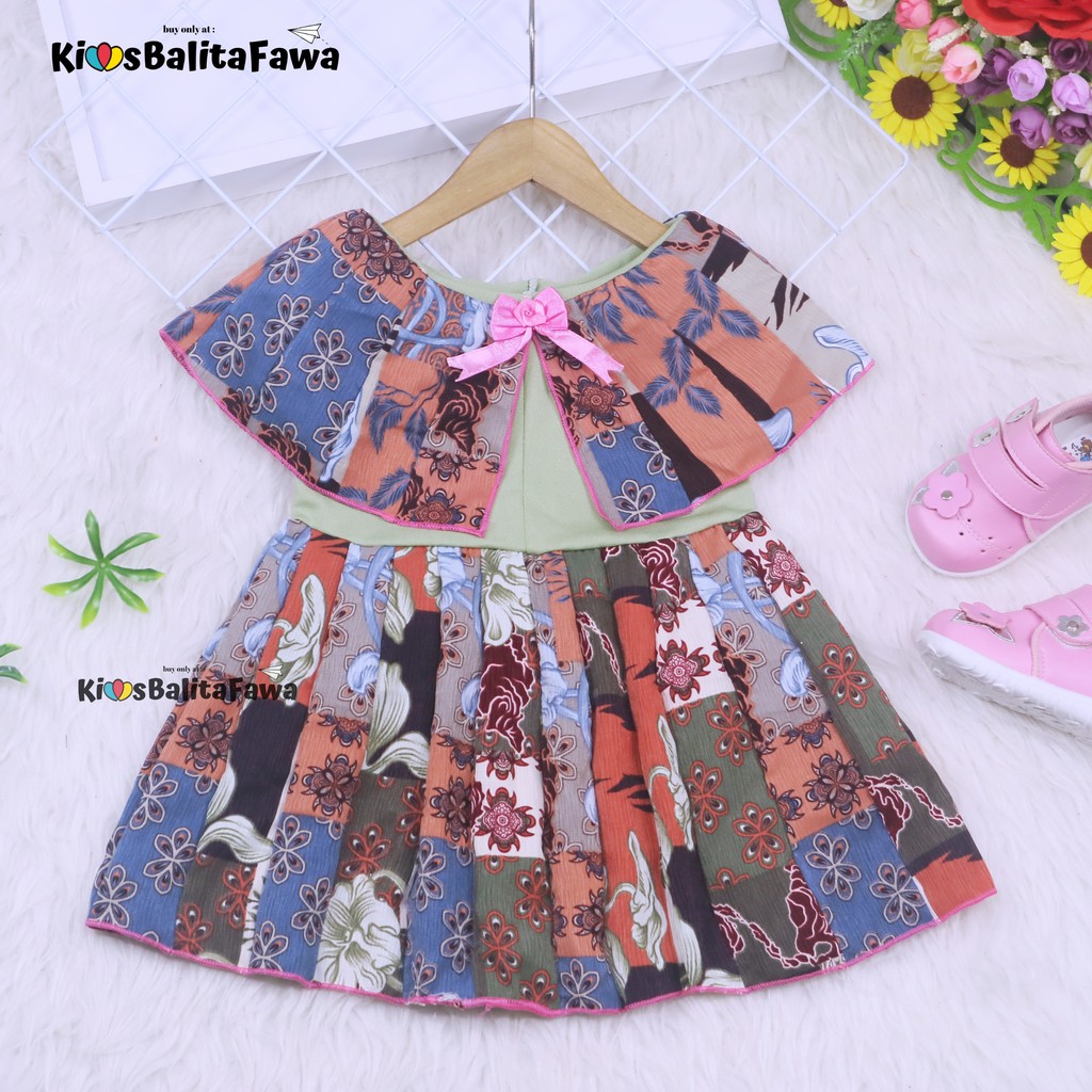 Dress Yolla size 1-2 Tahun / Dres Cape Anak Perempuan Murah Gaun Pesta Baju Kensi Cewek Katun Adem babycinnamon