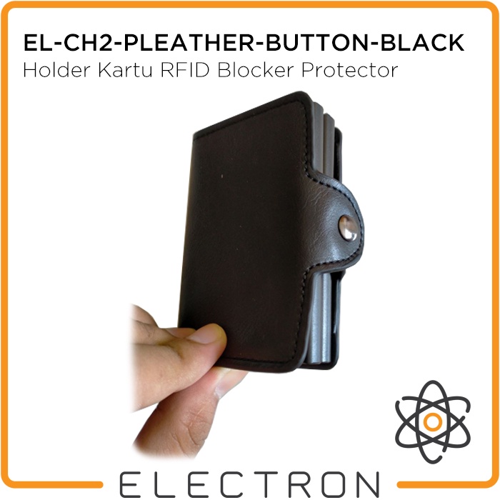 EL-CH2-PLEATHER-BUTTON-BLACK Card Holder Kartu RFID Blocker Protector