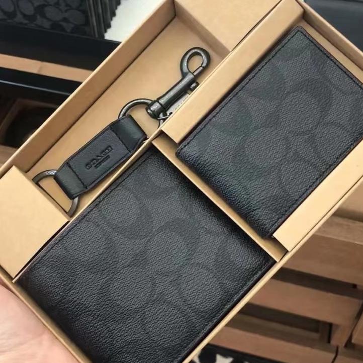 Meroket--dompet pria tas coach Wallet dompet original 100% pria with Card Holder and Key Chain