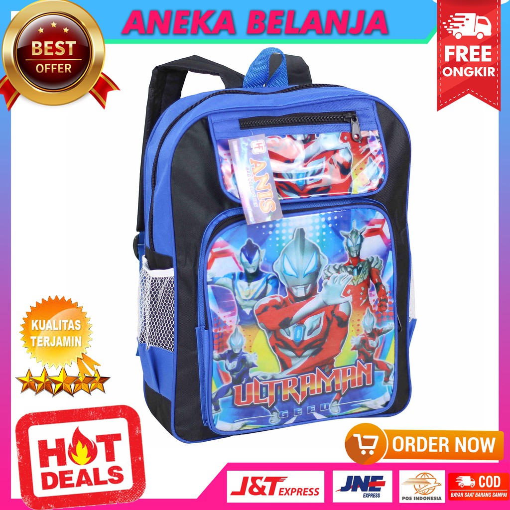Fashionable Ransel Lucu Gambar Kartun Ultraman Biru Khusus Anak Cowok Berkualitas Tas Sekolah Trendy