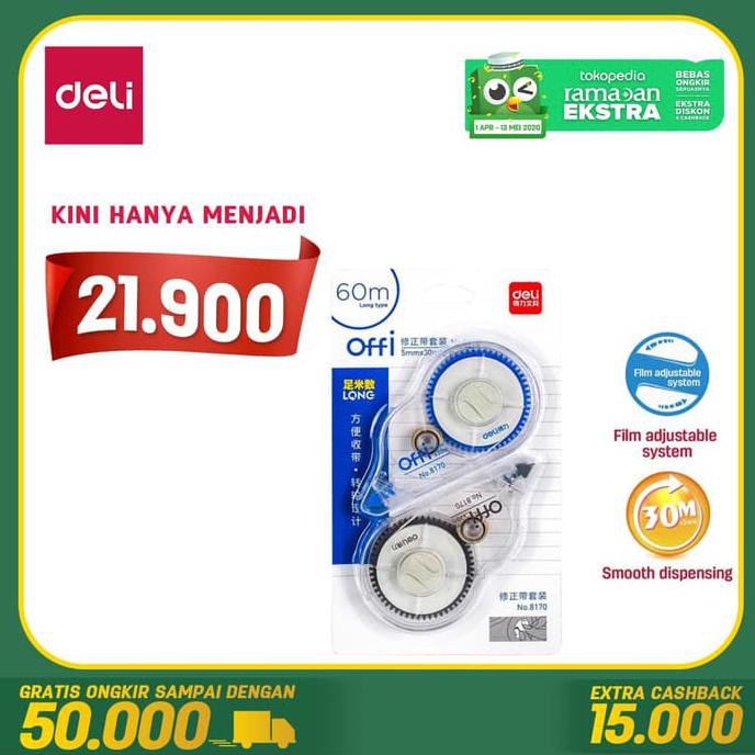 

Deli 8170 correction tape 2 pcs 30m*2 BERMUTU