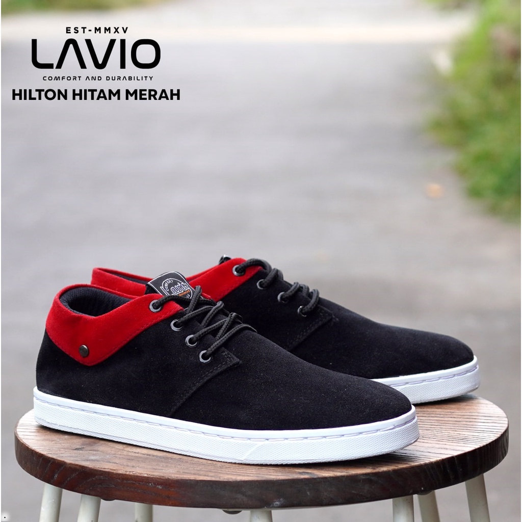 Sepatu Casual kantoran Pria Lavio Hilton Warna Hitam - Coklat - Nevy - Mocca-Red Combine Navy