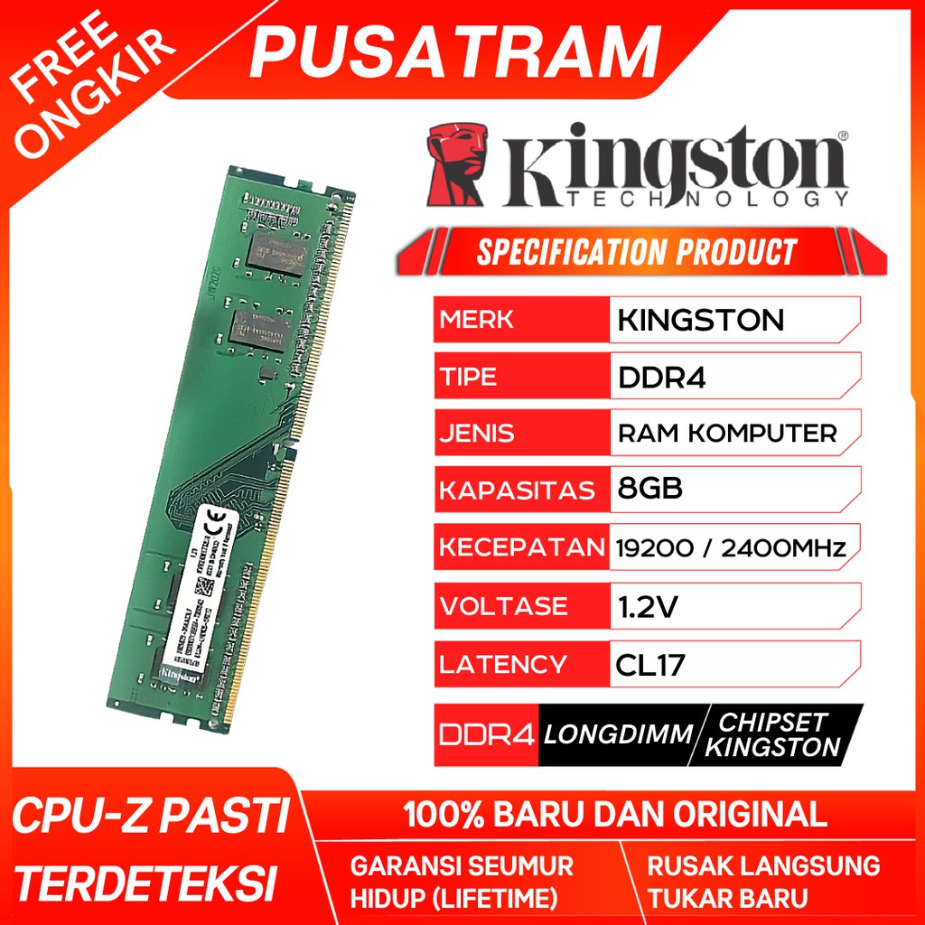 RAM PC KINGSTON DDR4 8GB 19200 / 2400MHz ORI RAM NB DDR4 8GB 2400MHz