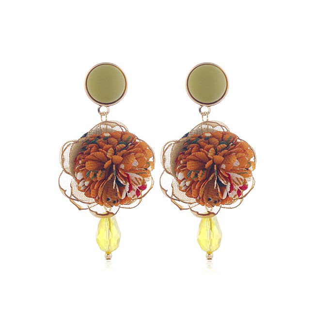 LRC Anting Tusuk Fashion Flower Stud Earrings With Crystal Alloy A60559