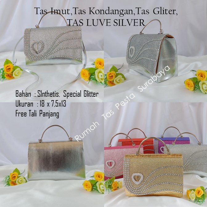 Tas Imut,Tas Kondangan,Tas Gliter,TAS LUVE SILVER
