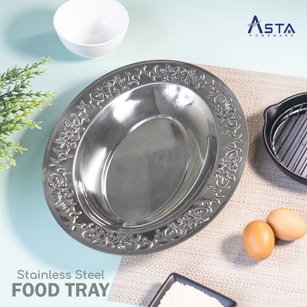 Asta Nampan Stainless Baki Saji Food Tray Tebal Oval 39 cm | 49 cm