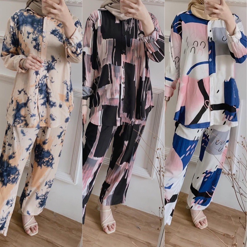 ORANGE ONE SET TIE DYE / DAILY SET SHIBORI / SETELAN WANITA FULL KANCING