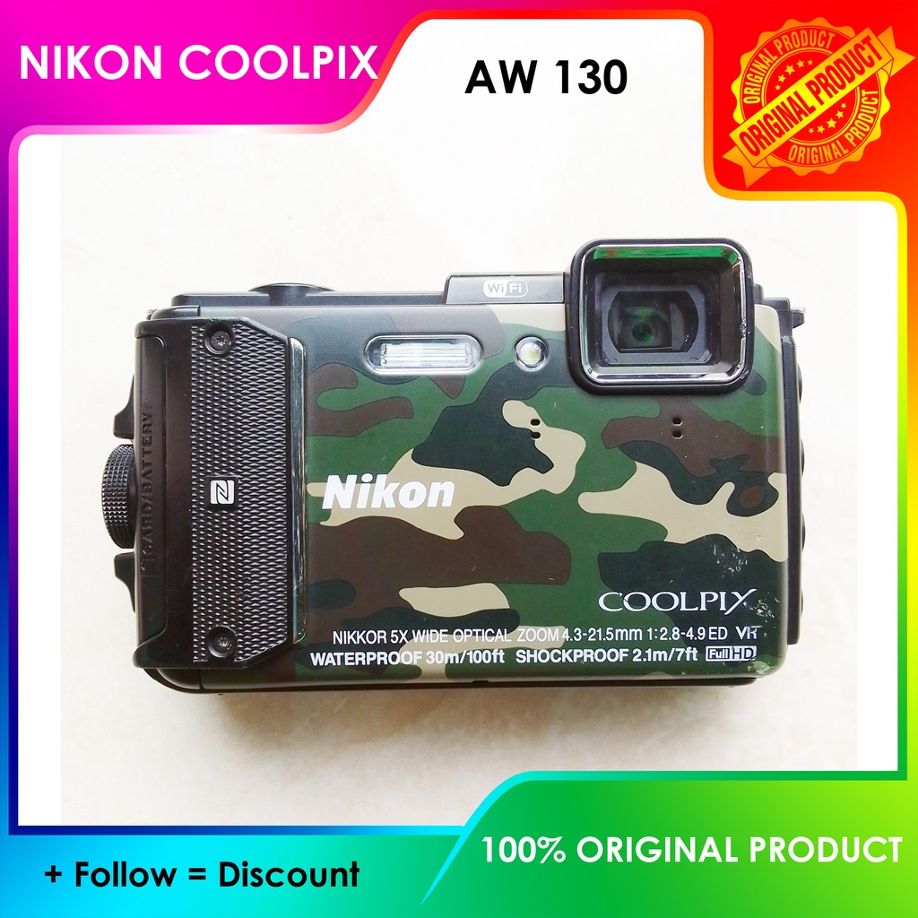 Nikon Coolpix AW130 Nikkor 5X Optical Zoom 4.3-21.5mm 1:2.8-4.9 ED VR