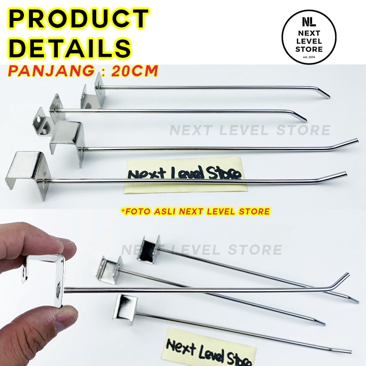 Single Hook Kotak Stainless 20 cm 20cm Cantolan Besi Tebal 3,5mm 3mm Ram Rak - LINK GROSIR