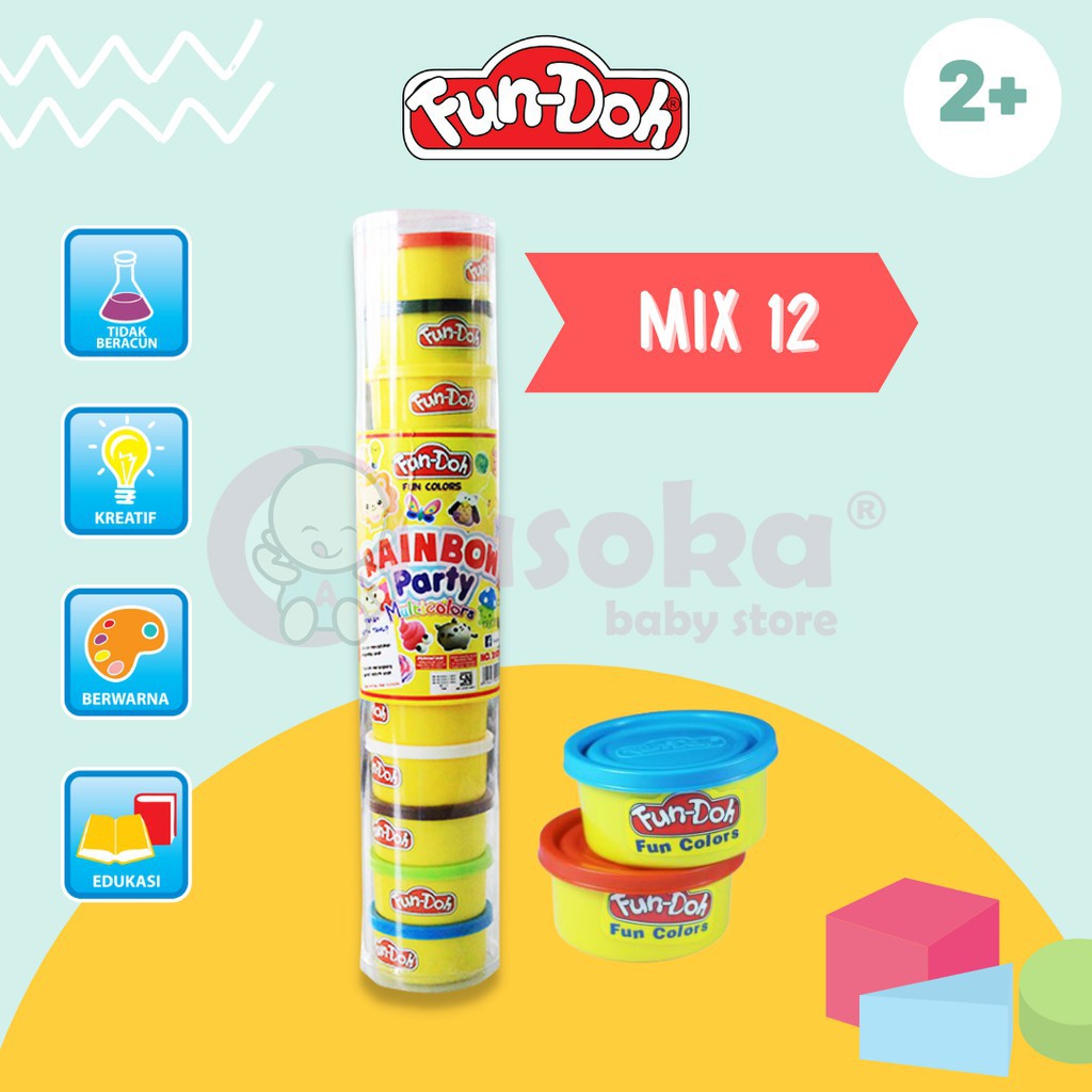 Fundoh Rainbow Mix 12 Multi Color Refill Fundoh Mainan Lilin 28083 ASOKA