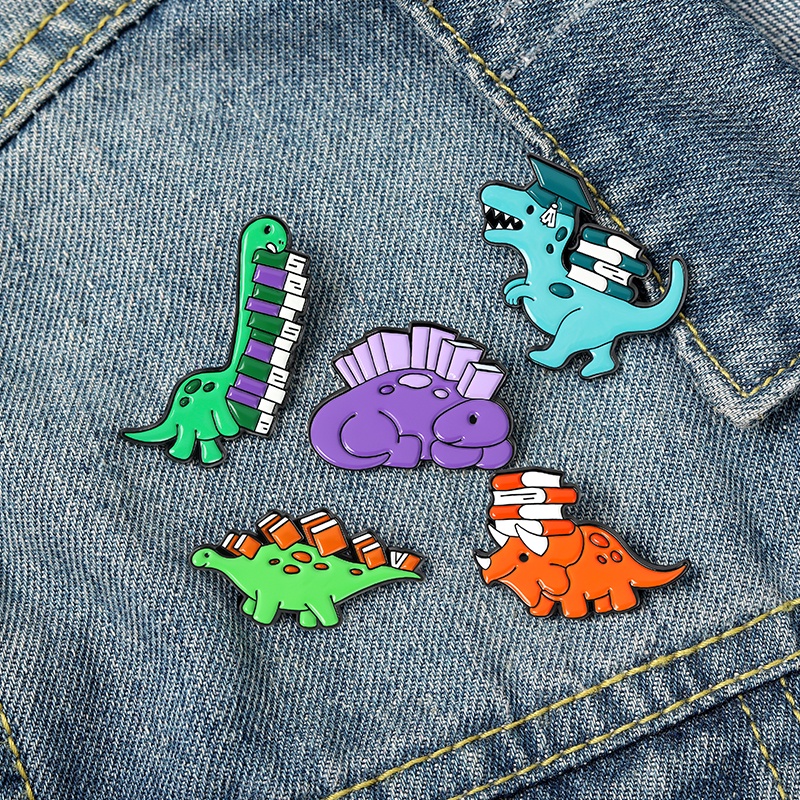 Bros Pin Enamel Desain Kartun Dinosaurus Dan Buku Untuk Anak