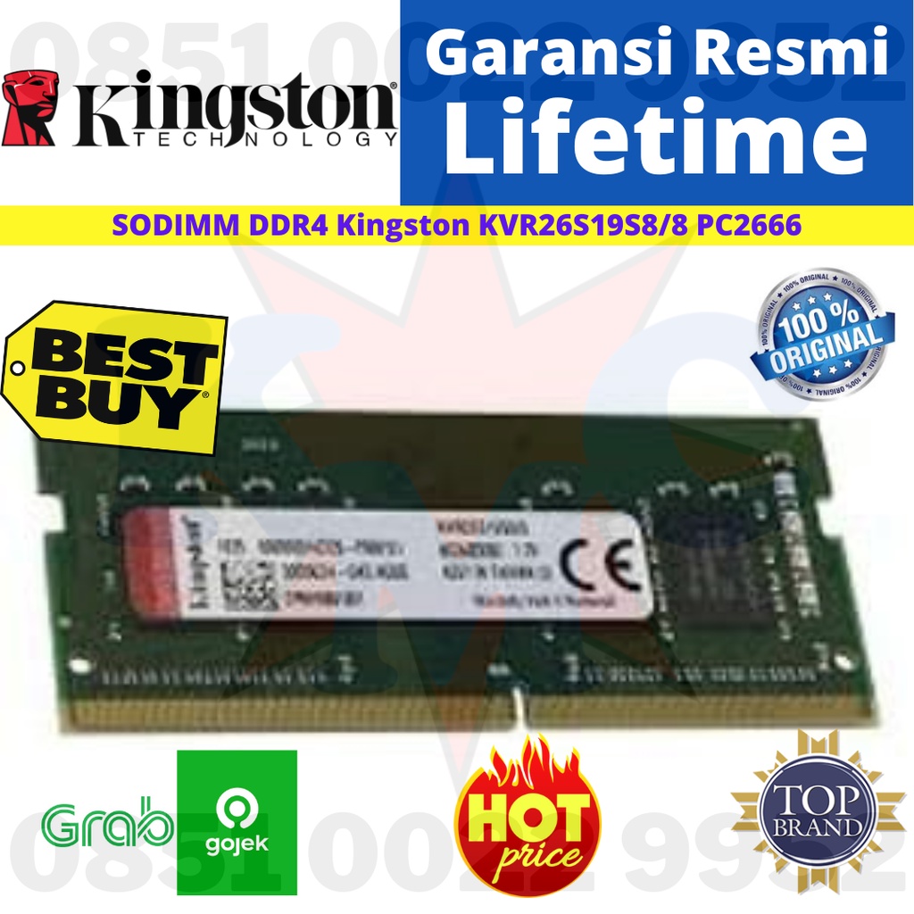 SODIMM DDR4 Kingston KVR26S19S8/8 PC2666 DDR4 8GB Resmi