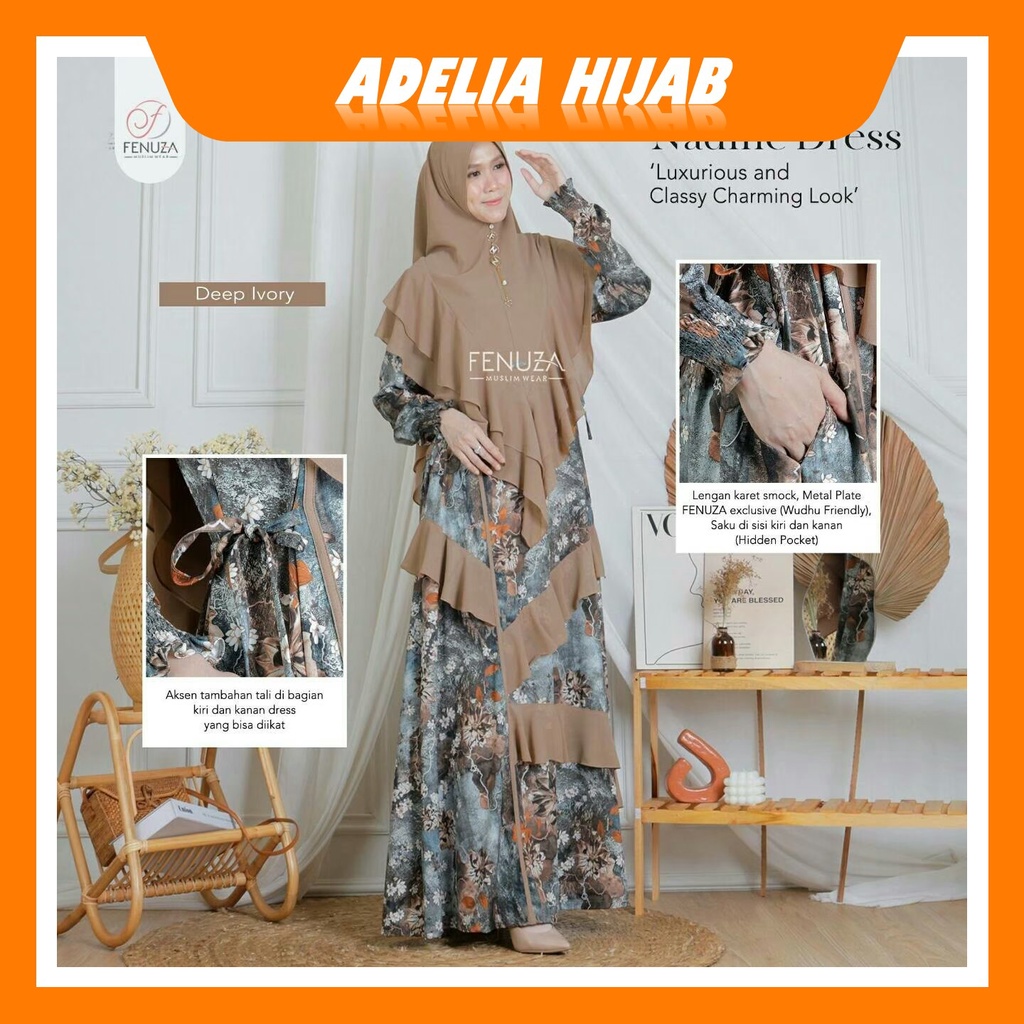 COD Gamis Pesta Mewah Premuim Original Produk Nadine Dress Fenuza Muslim Wear Dengan Bahan Rose Crep