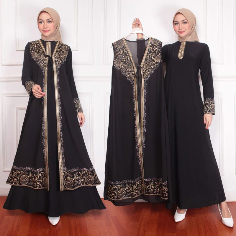 ABAYA GAMIS TURKEY ROMPI HITAM SIMPLE DAN ELEGANT