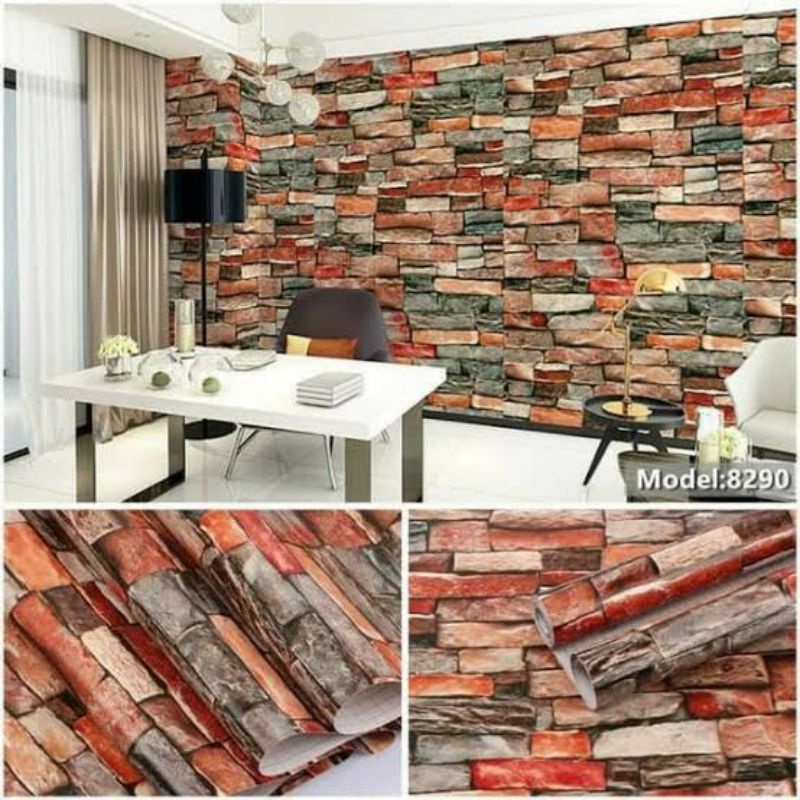 WALLPAPER DINDING MOTIF BATU ALAM ORANGE