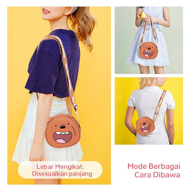 TAS SELEMPANG MINISO WE BARE BEARS / TAS BULAT ROUND MINISO