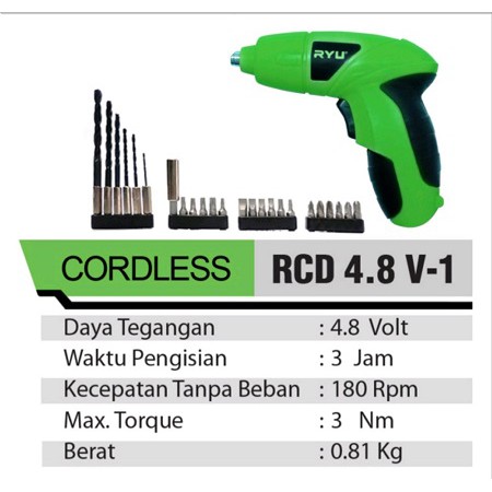 MESIN BOR CORDLESS RYU CORDLESS RCD4.8V-1 RYU USB CORDLESS RCD 4.8 V-1 4.8V-1 4,8 SCREWDRIVER OBENG LISTRIK ALAT MESIN BOR DRILL ELEKTRIK