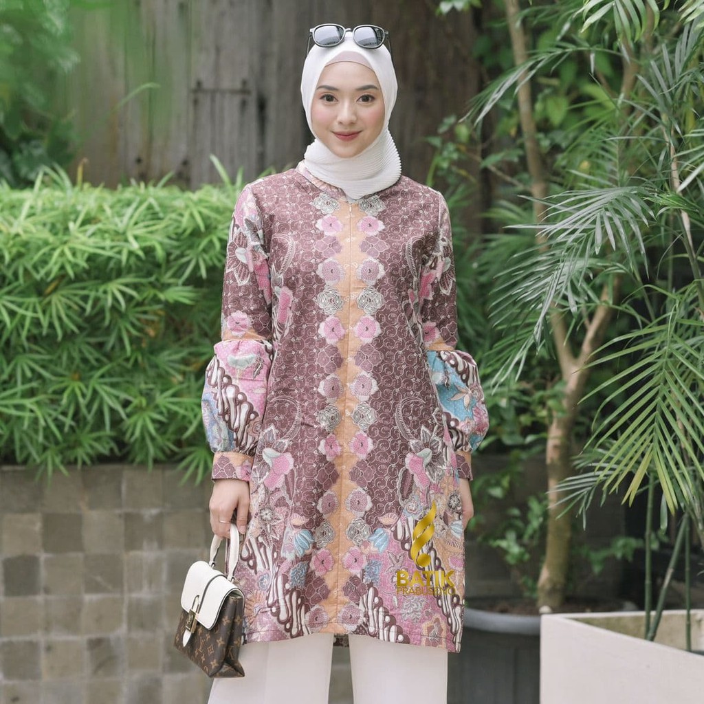 BATIK PRABUSENO TUNIK RARA ATASAN BATIK WANITA LENGAN PANJANG KATUN KERJA KANTOR MODERN PREMIUM KEKI