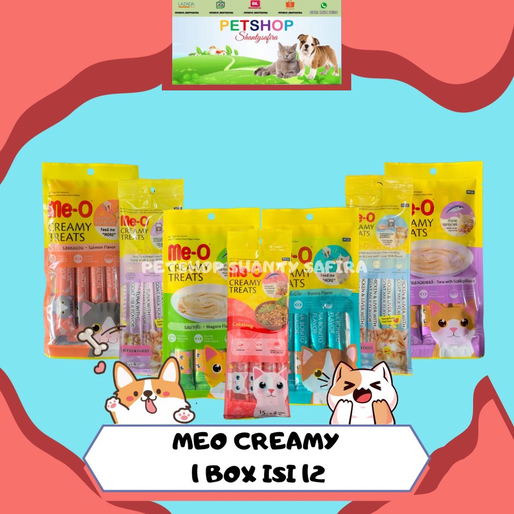 MEO CREAMY TREATS 1 BOX ISI 12 SACHET SNACK KUCING CEMILAN KUCING