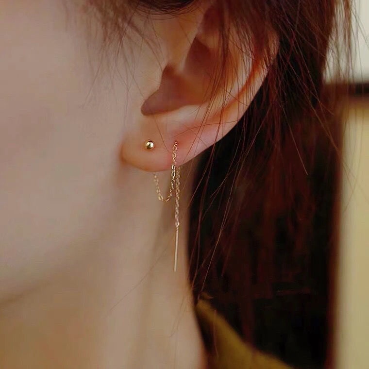 Korea Anting Titanium Anti Karat Wanita Emas Panjang Tusuk Earring Cinta Subang Perhiasan-5