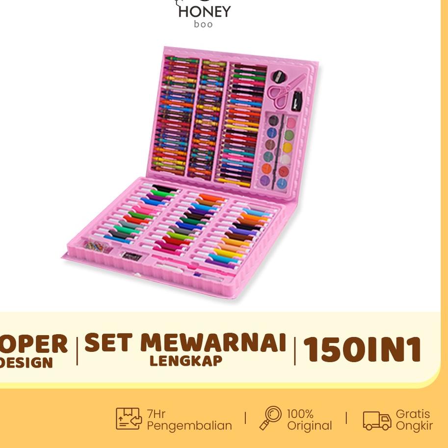 

New - Honey Boo - Krayon Anak Set Koper 150 in 1 Crayon Full Alat Melukis Mewarnai Set