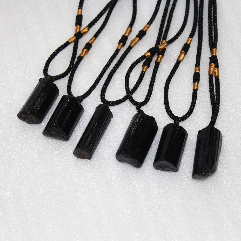 ROW Men Tourmaline Stone Pendant Black Specimen Necklace Women Healing Stone Energy Fashion Crystal Gem