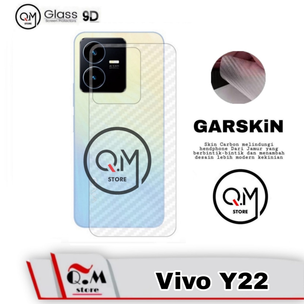 Garskin Carbon Vivo Y22 New 2022 Anti Gores Back Cover Bermotif Carbon Transparan Full 9D