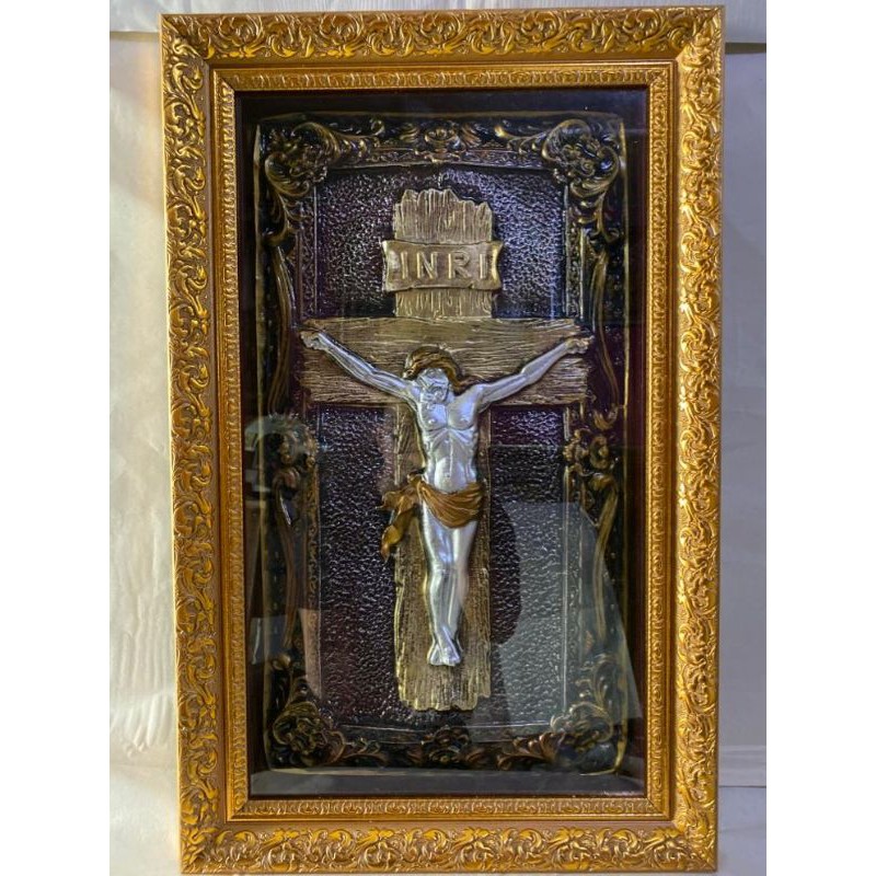 Dekorasi dinding Kristen Yesus Salib INRI foil timbul