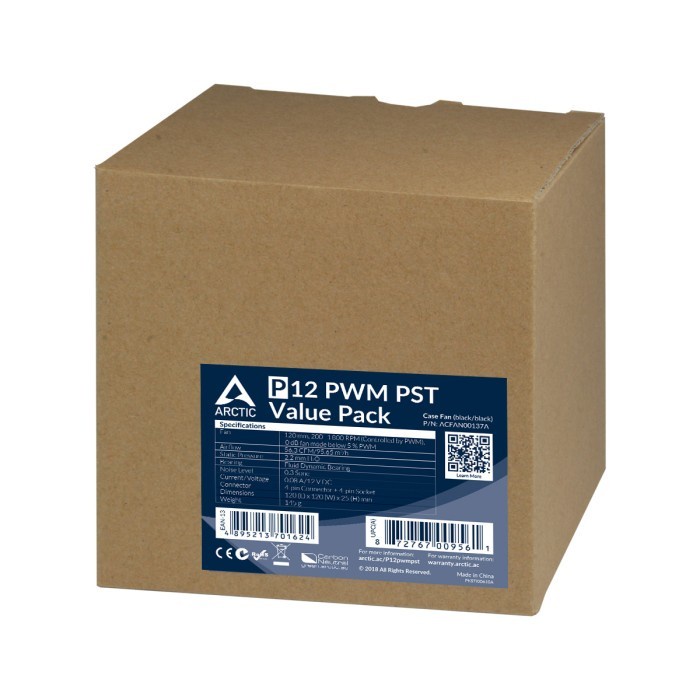 Fan ARCTIC P12 PWM PST - Black/Black - 5pcs Value Pack - 120mm 12cm