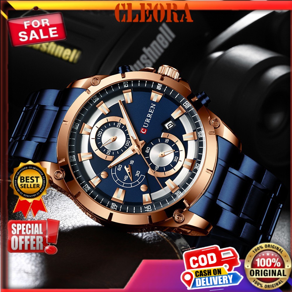 Jam Tangan Pria CURREN Hardlex Original Analog Ori Stainless Steel Chronograph Aktif  Jm Arloji Taha