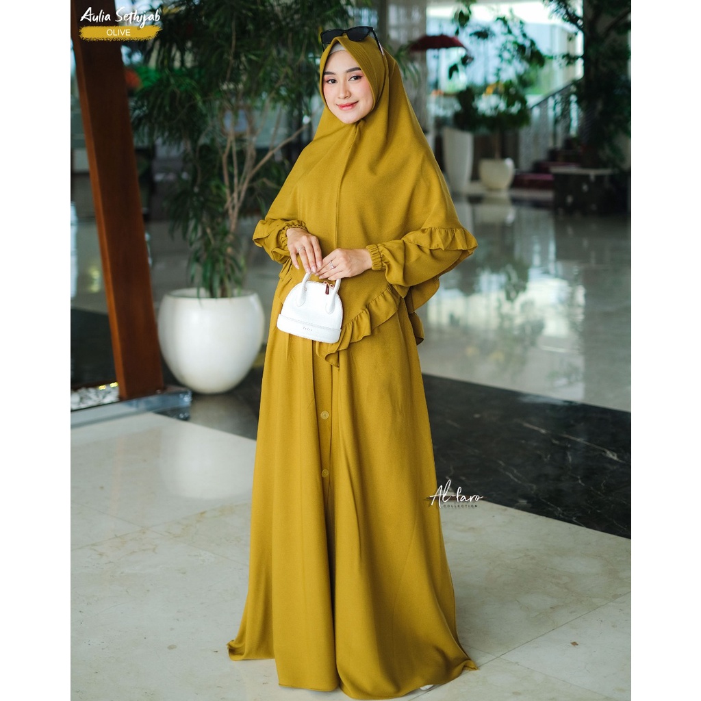 Gamis AULIA Original By Alfaro branded set khimar Itycrepe Premium Kancing TERBARU al faro-4