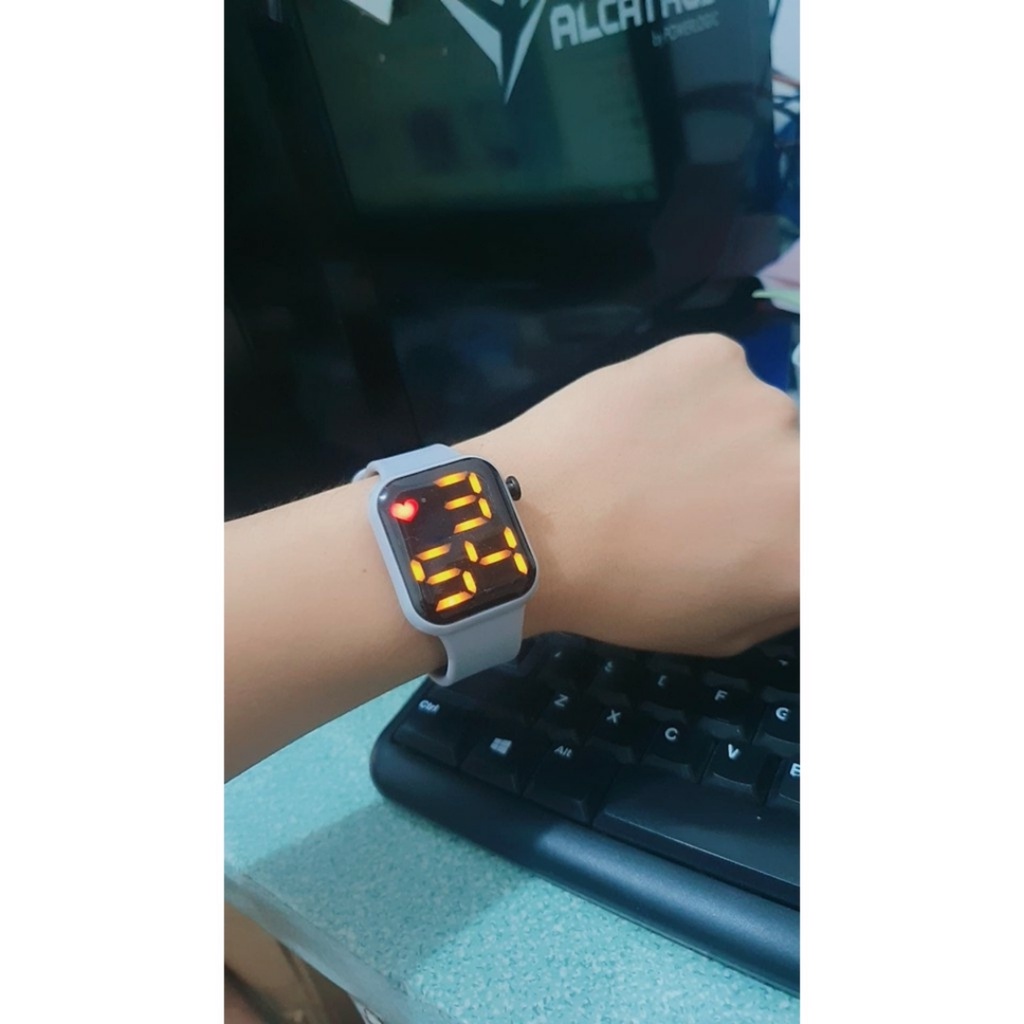 JAM TANGAN RUBBER DIGITAL SEGI HUSH PUPPIES GROSIR MURAH KARET SPORT LED PRIA WANITA COUPLE HP009