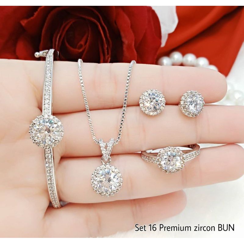 Bisa cod: Set premium zircon, bahan silver,awet