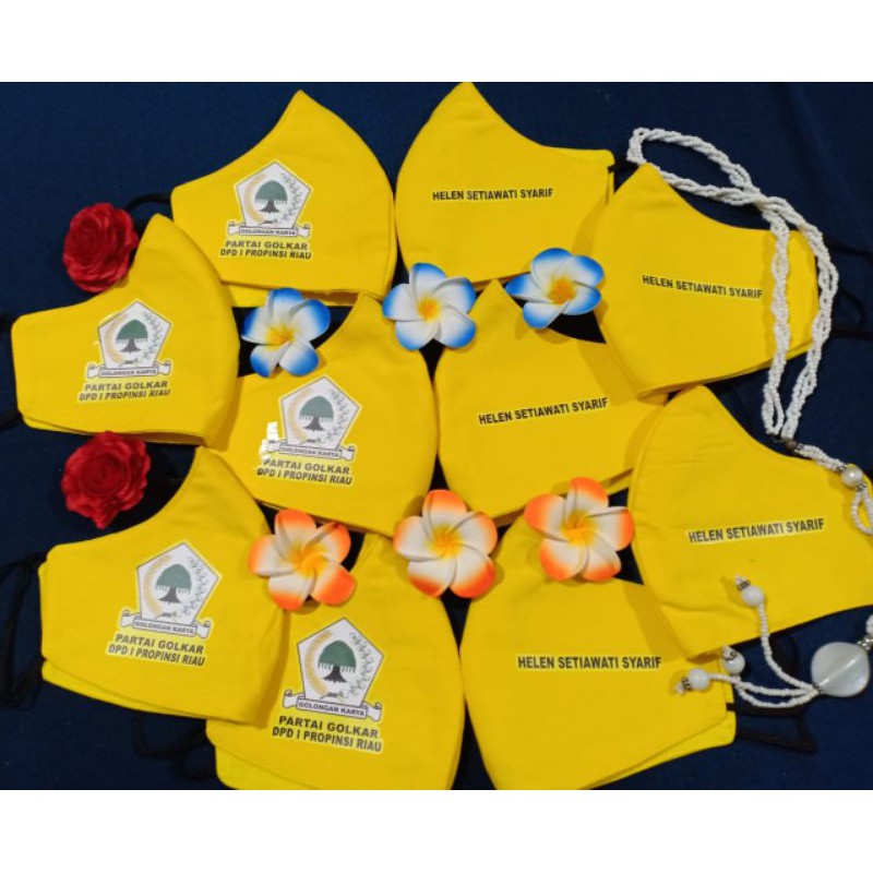 masker kain Golkar plus nama 3ply minimal 3 pcs