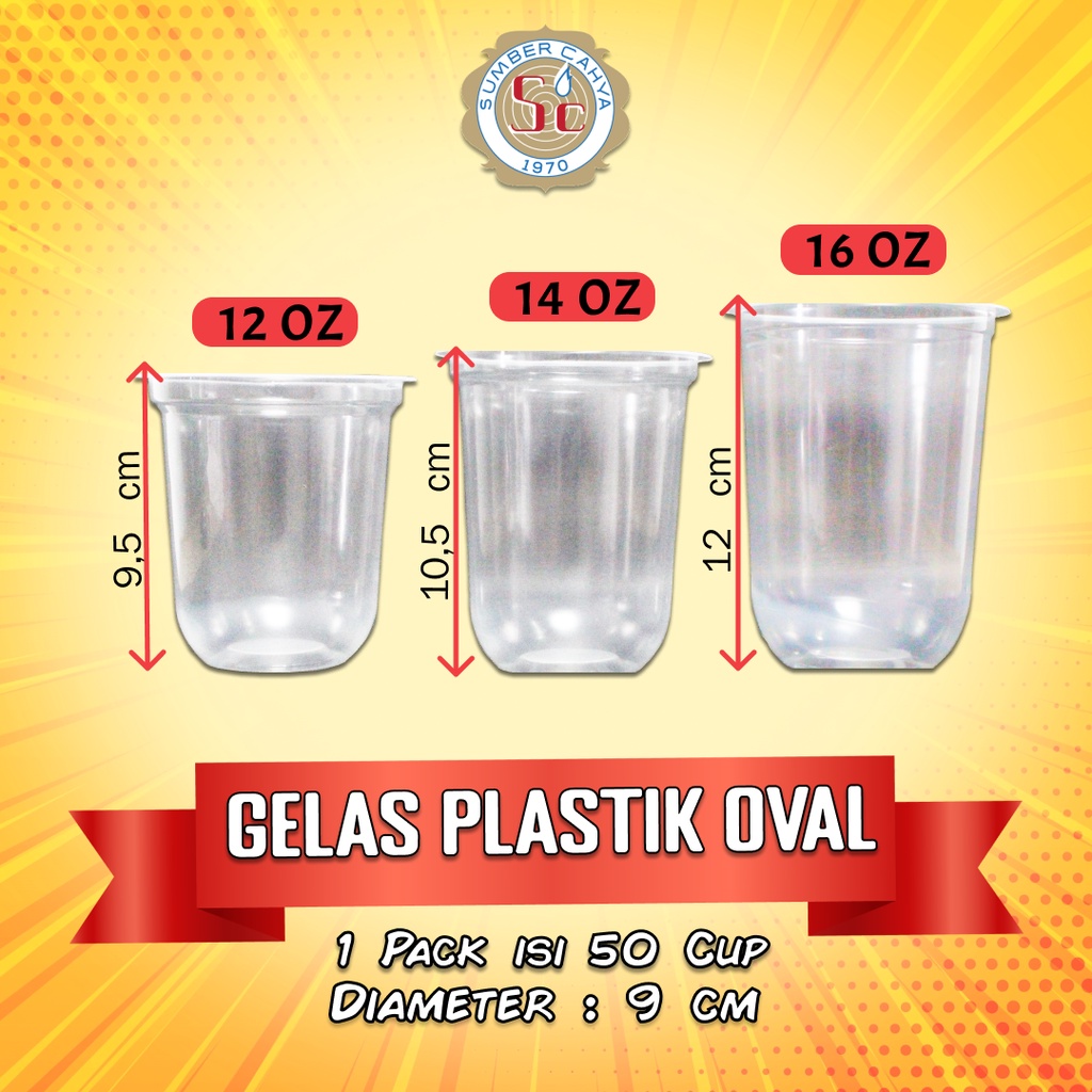 

Gelas Plastik Oval 12oz 14oz 16oz (isi 50pcs)