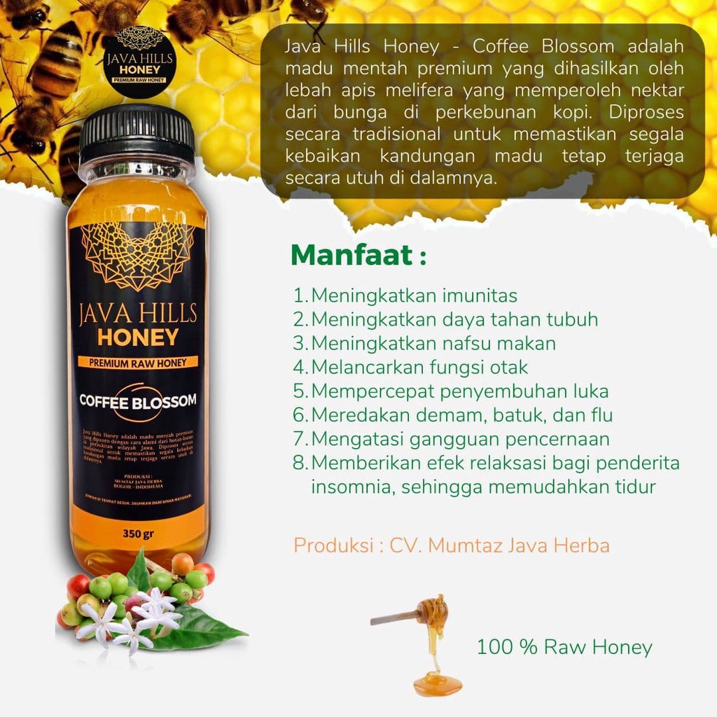 

Madu Asli Madu Murni 100% Asli Javahills Honey Madu Cofee Blossom Java Hills Honey Madu Premium Solusi Kesehatan Nafsu Makan Anak dan Dewasa, Insomnia dan Kecerdasan Otak Herbal Alami