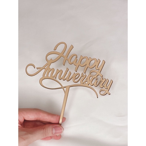 

Cake topper tusukan kue tulisan happy anniversary emas gold akrilik acrylic size M