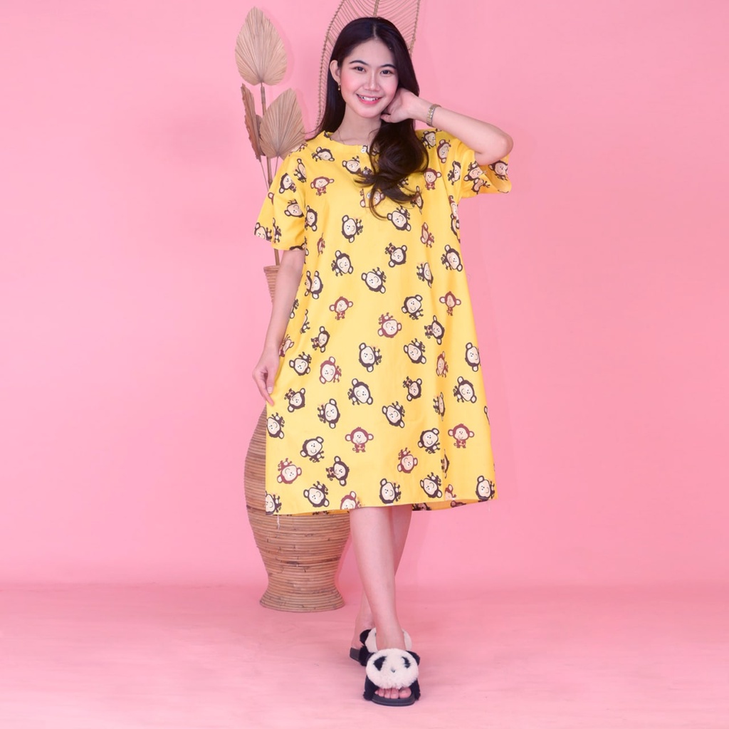 Daster JUMBO XXL Batik, Motif Acak / Campur, Leher Kancing Bumil Busui , Batik Warna-DJ Onyet Kuning